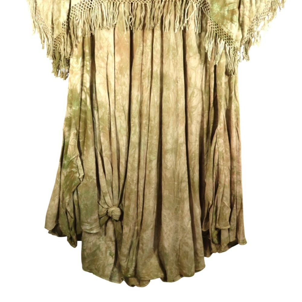 TIE DYE KAFTAN MUUMUU DRESS Poncho Overlay w/Fringe MAXI BOHO ETHNIC Beige 1X - Picture 4 of 11